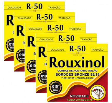 Kit 5 Encordoamentos Violão Aco Inox Rouxinol R50 Com Bolinha