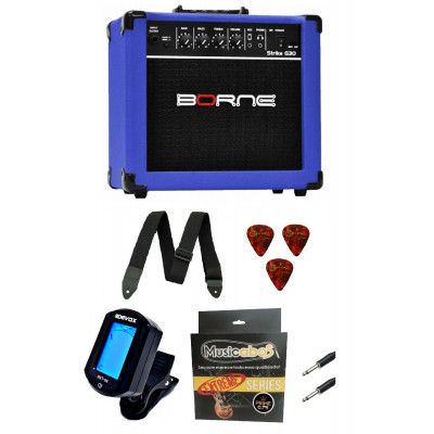 Amplificador Guitarra Borne Strike G30 Azul + Acessorios Brinde