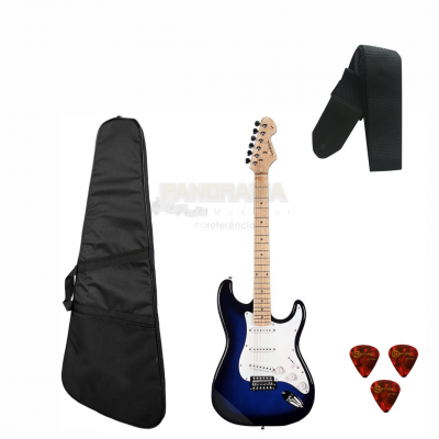 Guitarra Vogga Strato Vcg601 Azul Sb + Capa Luxo E Acessorios Brinde
