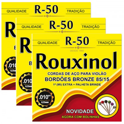 Kit 3 Encordoamentos Violão Aco Inox Rouxinol R50 Com Bolinha