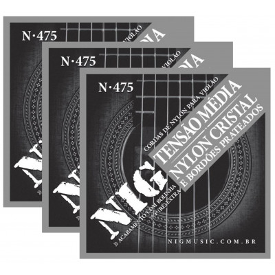 Kit 3 Encordoamentos Violão Nylon Nig tensao Media N475