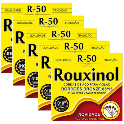 Kit 5 Encordoamentos Violão Aco Inox Rouxinol R50 Com Bolinha
