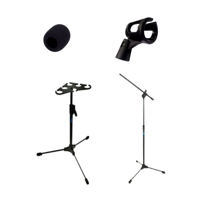 Kit Acessorios P/ Microfone Com Fio Kit C/4 Itens - Pedestal + Cachimbo + Espuma + Suporte Descanso