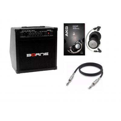 Kit Amplificador Baixo Borne Cb100 Preto + Cabo P10 3m + Fone Akg 414 Brinde