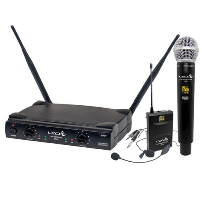 Microfone Sem Fio Multifrequencial Lyco Profissional Duplo Mao Headset Uhf Uh08mhli 52 Frequencias